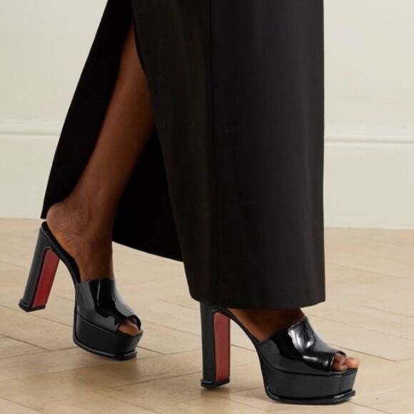CHRISTIAN LOUBOUTIN Amali Black Patent Leather Mules Size 40 Platform Heels - Picture 14 of 14